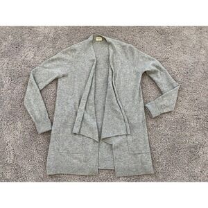 Barrow & Grove Cardigan Womens Small Open Front 100% Cashmere Gray Drape Pockets